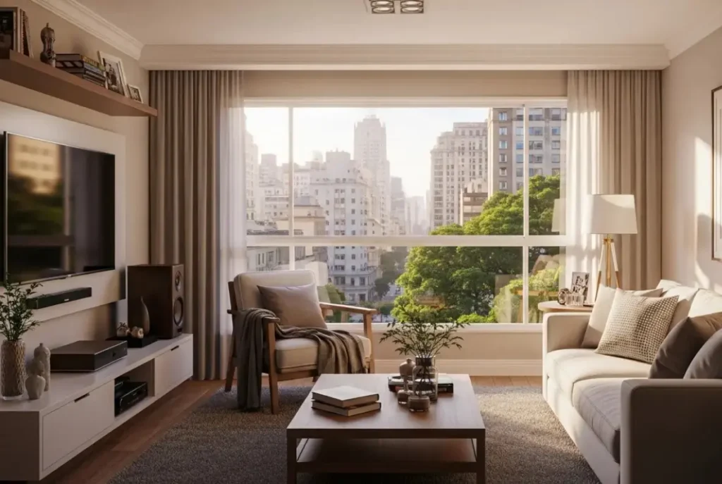 Apartamento em São Paulo protegido por seguro residencial com móveis e eletrodomésticos à vista. - DLX Corretora de Seguros em São Paulo