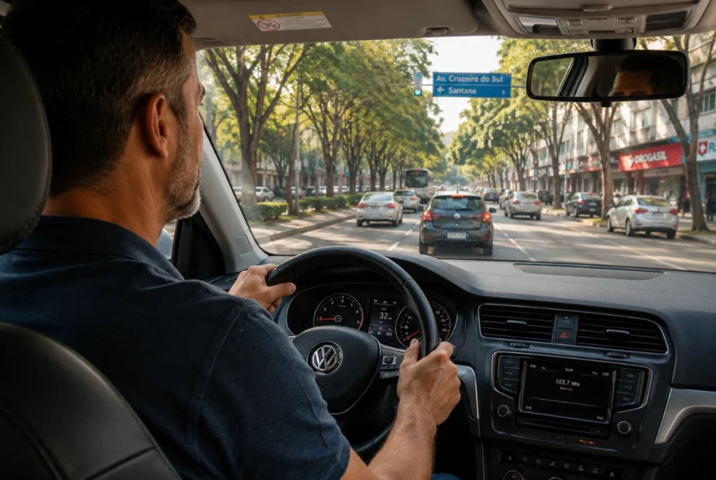 Motorista dirigindo com seguro auto completo zona norte no trânsito da Zona Norte de São Paulo - Seguro Auto - DLX Corretora de Seguros
